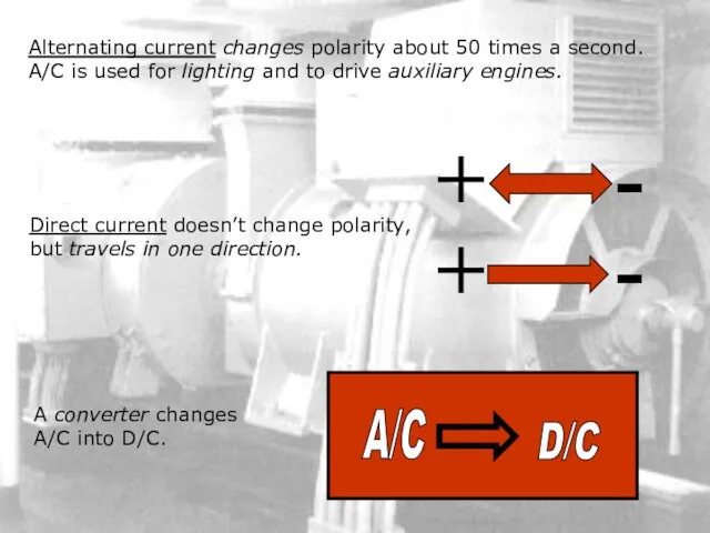 Alternating current changes polarity about 50 times a second. A/C is