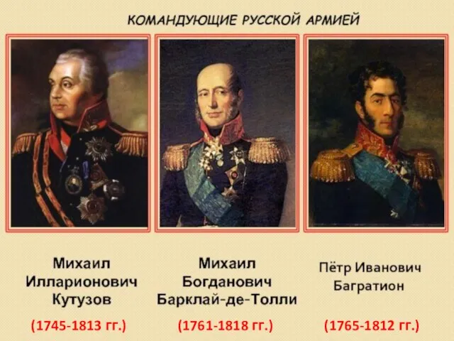 (1745-1813 гг.) (1761-1818 гг.) (1765-1812 гг.)