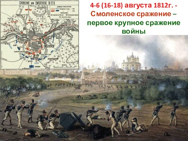 4-6 (16-18) августа 1812г. - Смоленское сражение – первое крупное сражение войны