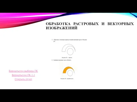 ОБРАБОТКА РАСТРОВЫХ И ВЕКТОРНЫХ ИЗОБРАЖЕНИЙ Вернуться к выбору ПК Вернуться к ПК 1.1 Открыть отчет