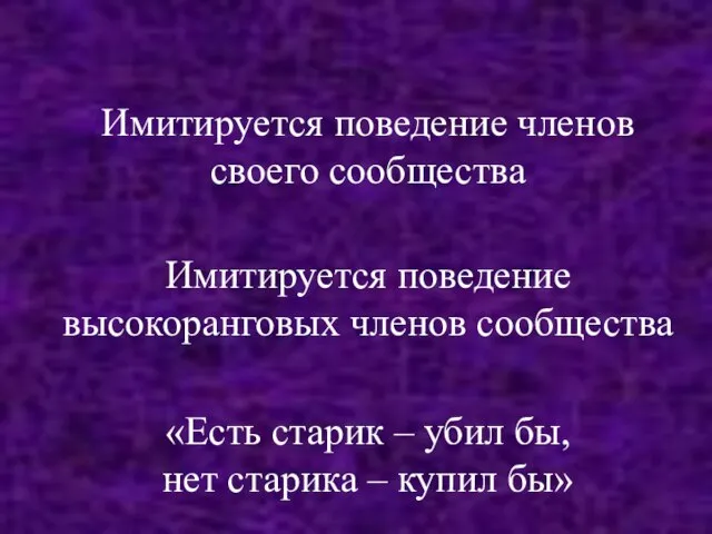 Имитируется поведение членов своего сообщества Имитируется поведение высокоранговых членов сообщества «Есть