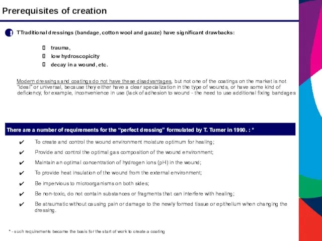 Prerequisites of creation ТTraditional dressings (bandage, cotton wool and gauze) have