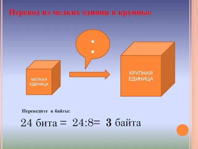 КРУПНАЯ ЕДИНИЦА 24 бита = МЕЛКАЯ ЕДИНИЦА : Перевод из мелких