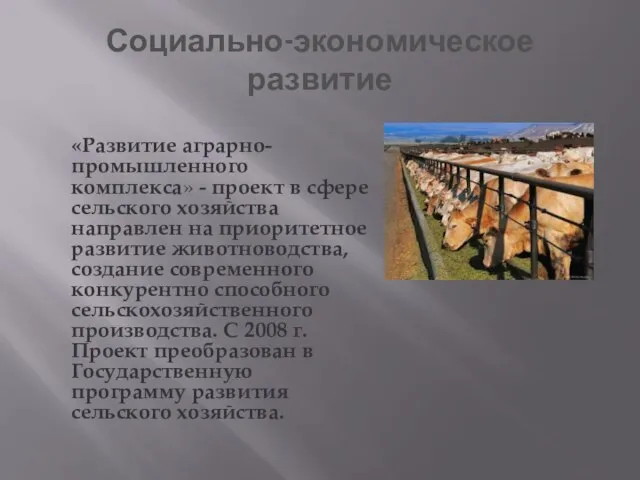 Социально-экономическое развитие «Развитие аграрно-промышленного комплекса» - проект в сфере сельского хозяйства