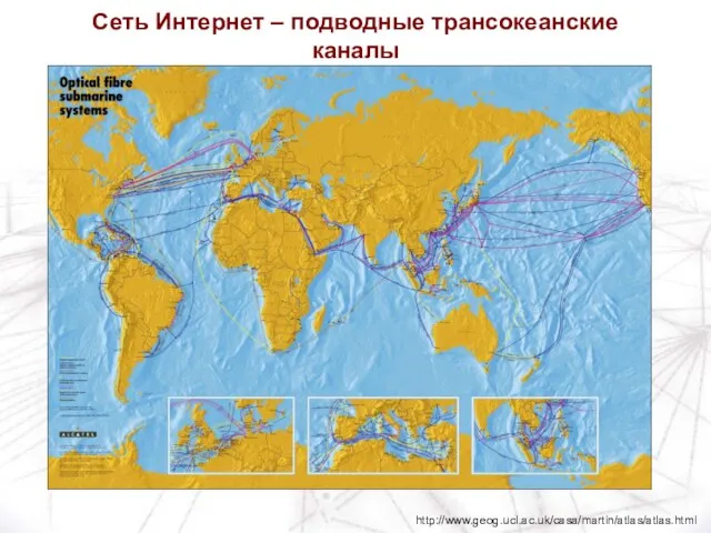 Сеть Интернет – подводные трансокеанские каналы http://www.geog.ucl.ac.uk/casa/martin/atlas/atlas.html