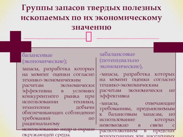 Группы запасов твердых полезных ископаемых по их экономическому значению