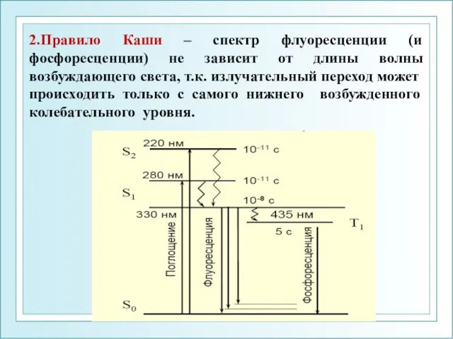 2.Правило Каши – спектр флуоресценции (и фосфоресценции) не зависит от длины