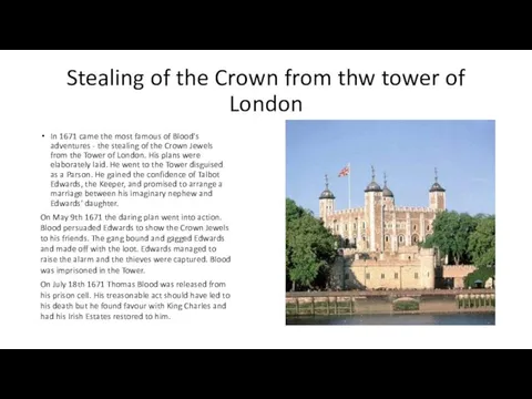 Stealing of the Crown from thw tower of London In 1671