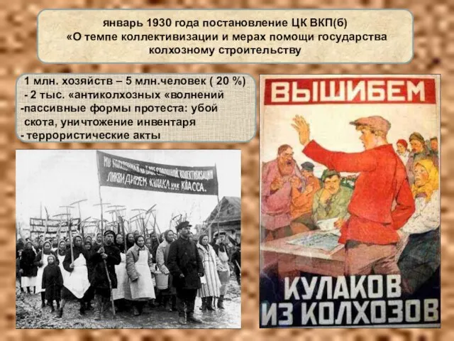 январь 1930 года постановление ЦК ВКП(б) «О темпе коллективизации и мерах