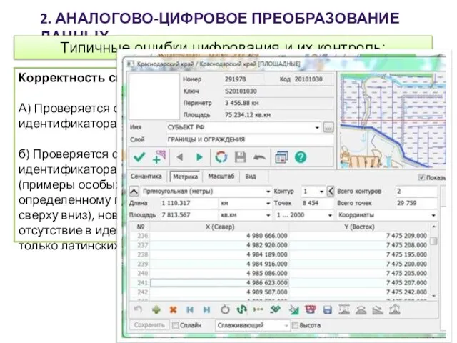 2. АНАЛОГОВО-ЦИФРОВОЕ ПРЕОБРАЗОВАНИЕ ДАННЫХ Типичные ошибки цифрования и их контроль: Корректность