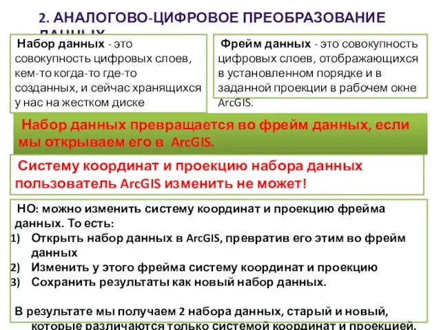 2. АНАЛОГОВО-ЦИФРОВОЕ ПРЕОБРАЗОВАНИЕ ДАННЫХ Фрейм данных - это совокупность цифровых слоев,