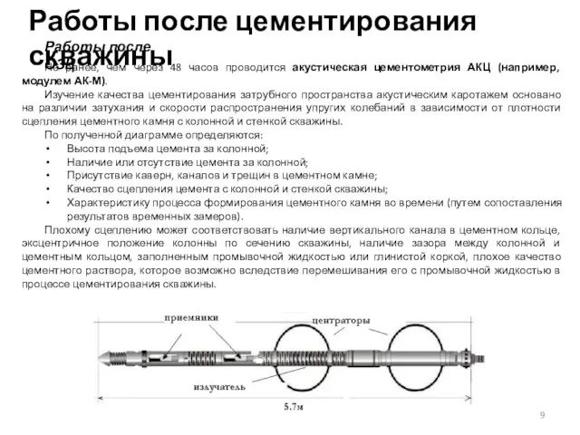 Работы после цементирования скважины Не ранее, чем через 48 часов проводится