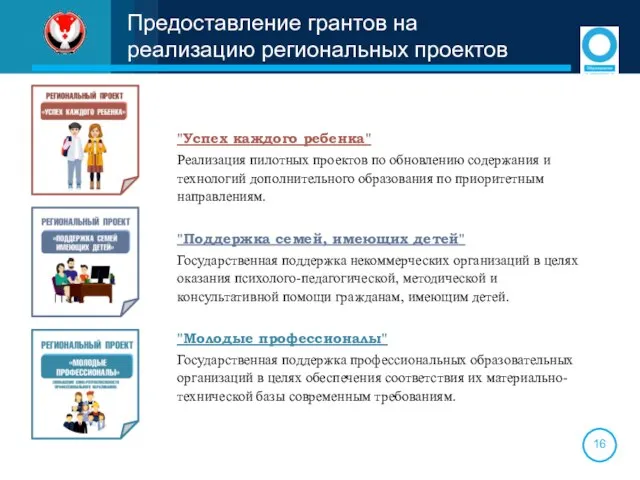 Предоставление грантов на реализацию региональных проектов "Успех каждого ребенка" Реализация пилотных