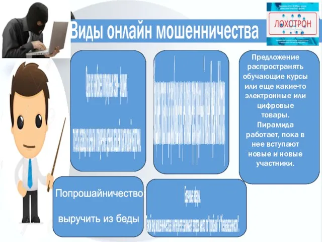 Виды онлайн мошенничества Одна из наиболее популярных схем – фишинг, то