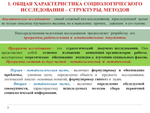 1. ОБЩАЯ ХАРАКТЕРИСТИКА СОЦИОЛОГИЧЕСКОГО ИССЛЕДОВАНИЯ – СТРУКТУРЫ, МЕТОДОВ Аналитическое исследование –