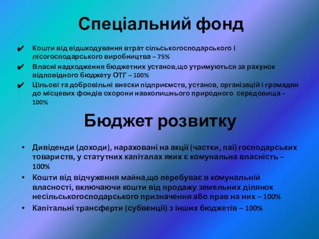 Спеціальний фонд Кошти від відшкодування втрат сільськогосподарського і лісогосподарського виробництва –