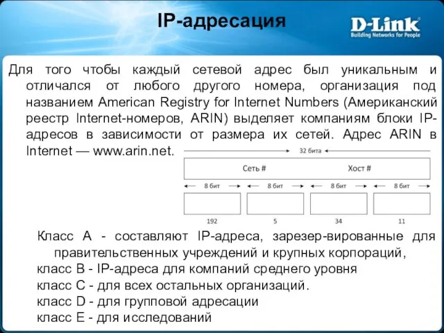 IP-адресация Для того чтобы каждый сетевой адрес был уникальным и отличался