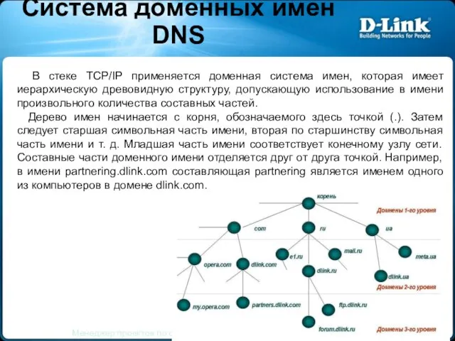 Система доменных имен DNS Менеджер проектов по образованию компании D-Link СФО,