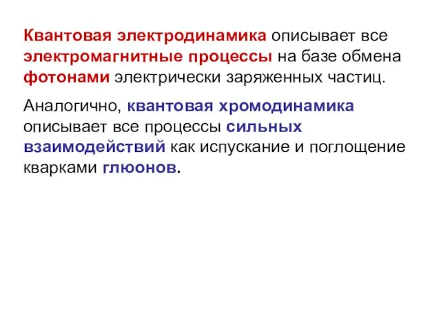 Квантовая электродинамика описывает все электромагнитные процессы на базе обмена фотонами электрически