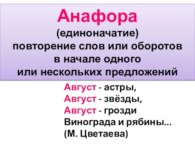 Анафора (единоначатие) повторение слов или оборотов в начале одного или нескольких