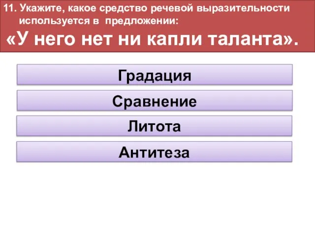 11. Укажите, какое средство речевой выразительности используется в предложении: «У него