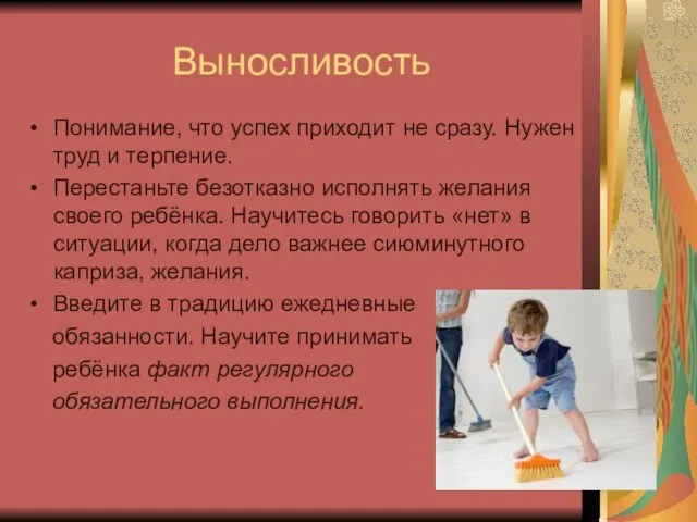 Выносливость Понимание, что успех приходит не сразу. Нужен труд и терпение.