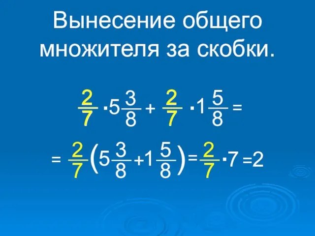 Вынесение общего множителя за скобки. . + . = = (