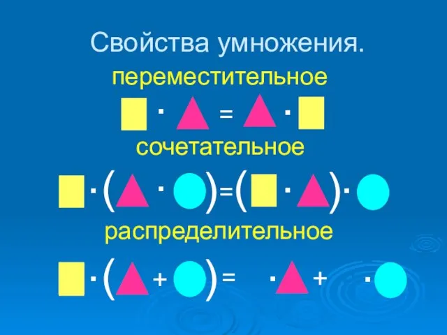 Свойства умножения. . = . переместительное . = . ( (