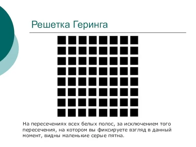 Решетка Геринга На пересечениях всех белых полос, за исключением того пересечения,