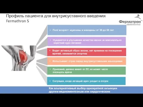 Профиль пациента для внутрисуставного введения Fermathron S Приезжий, далеко живет от