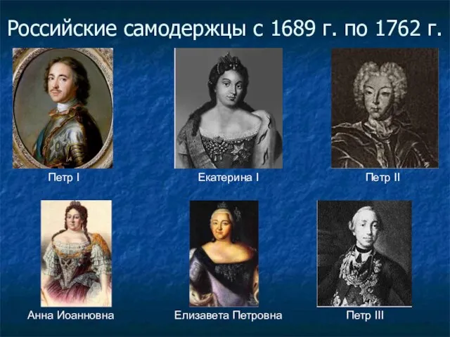 Российские самодержцы с 1689 г. по 1762 г. Петр I Петр