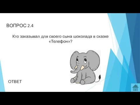 ВОПРОС 2.4 Кто заказывал для своего сына шоколада в сказке «Телефон»? ОТВЕТ