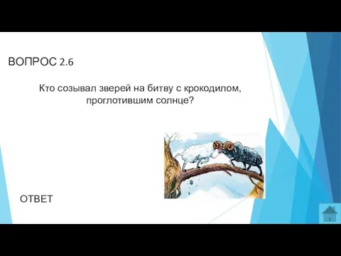 ВОПРОС 2.6 Кто созывал зверей на битву с крокодилом, проглотившим солнце? ОТВЕТ