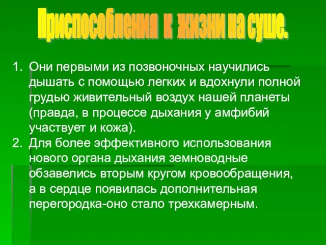 Приспособления к жизни на суше. Они первыми из позвоночных научились дышать