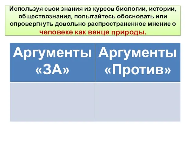 Используя свои знания из курсов биологии, истории, обществознания, попытайтесь обосновать или