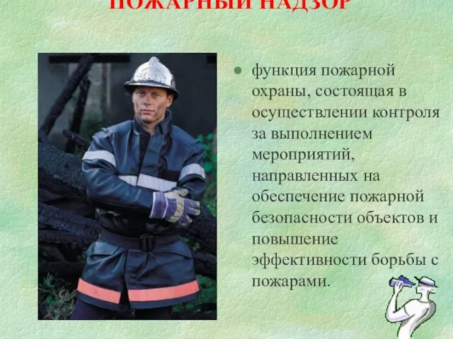 ПОЖАРНЫЙ НАДЗОР функция пожарной охраны, состоящая в осуществлении контроля за выполнением