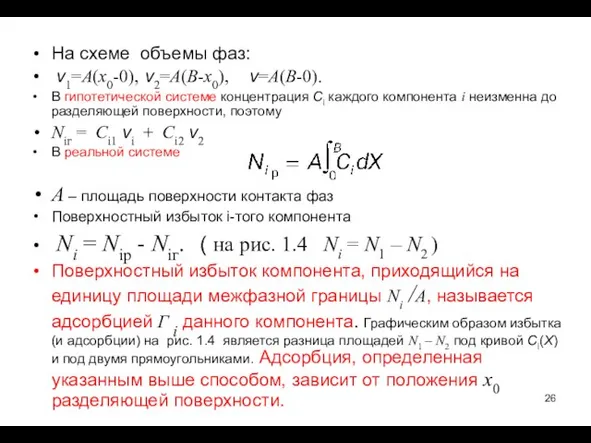 На схеме объемы фаз: v1=A(x0-0), v2=A(B-x0), v=A(B-0). В гипотетической системе концентрация