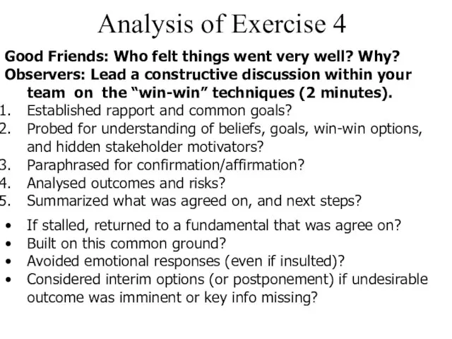 Analysis of Exercise 4 Good Friends: Who felt things went very