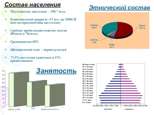 Состав населения Численность населения – 198,7 млн. Естественный прирост -15 чел.