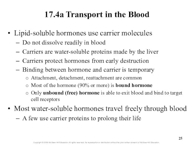 17.4a Transport in the Blood Lipid-soluble hormones use carrier molecules Do