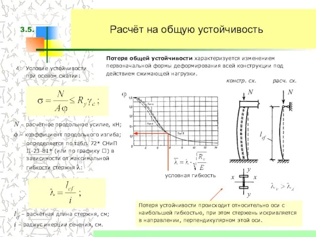 Потеря общей устойчивости характеризуется изменением первоначальной формы деформирования всей конструкции под