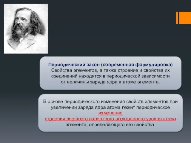 Периодический закон (современная формулировка) Свойства элементов, а также строение и свойства