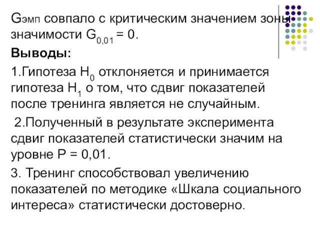 Gэмп совпало с критическим значением зоны значимости G0,01 = 0. Выводы: