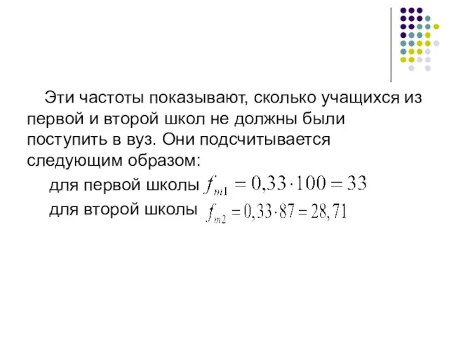 Эти частоты показывают, сколько учащихся из первой и второй школ не