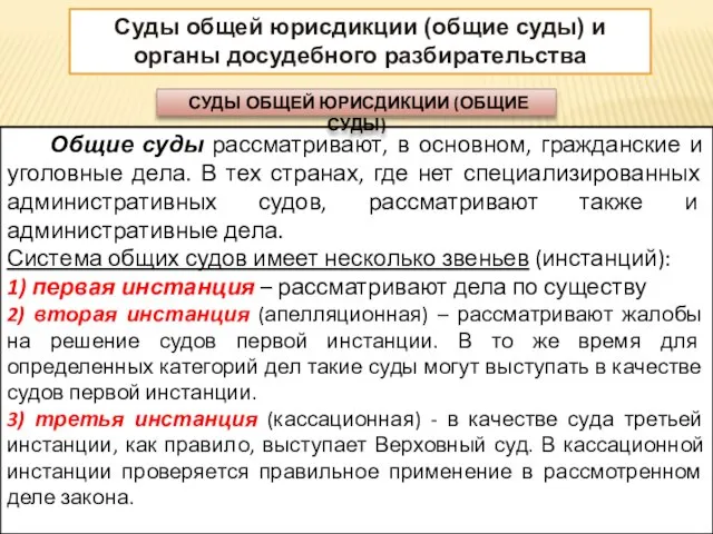 Суды общей юрисдикции (общие суды) и органы досудебного разбирательства Общие суды