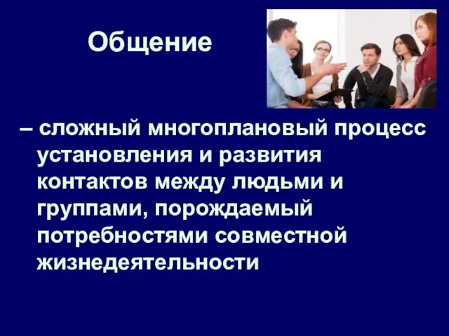 Общение – сложный многоплановый процесс установления и развития контактов между людьми