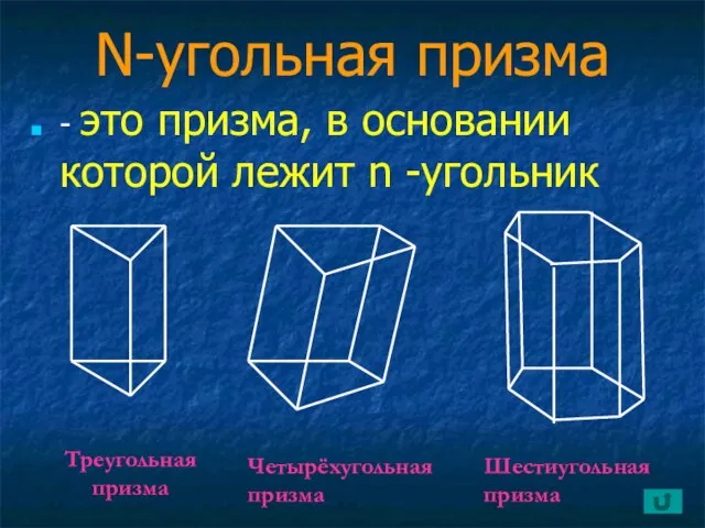 N-угольная призма - это призма, в основании которой лежит n -угольник