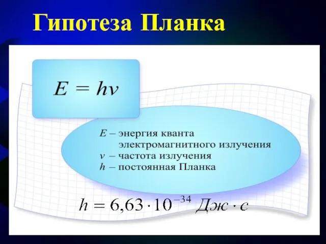 Гипотеза Планка Планк пришел к выводу, что процессы излучения и поглощения