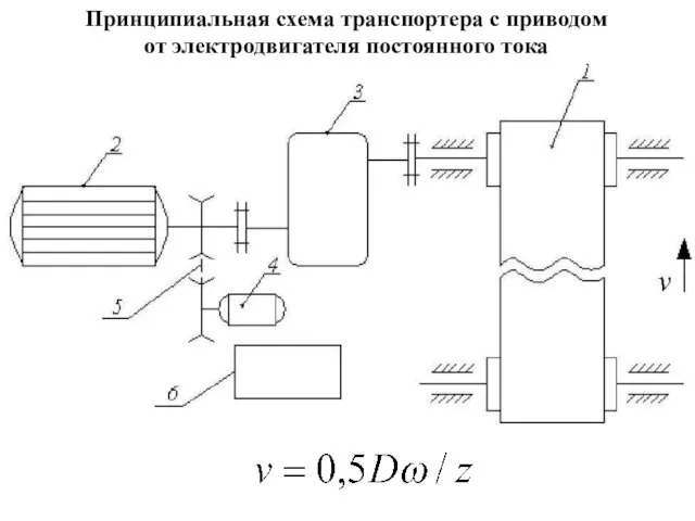 Принципиальная схема транспортера с приводом от электродвигателя постоянного тока