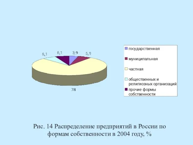 Рис. 14 Распределение предприятий в России по формам собственности в 2004 году, %